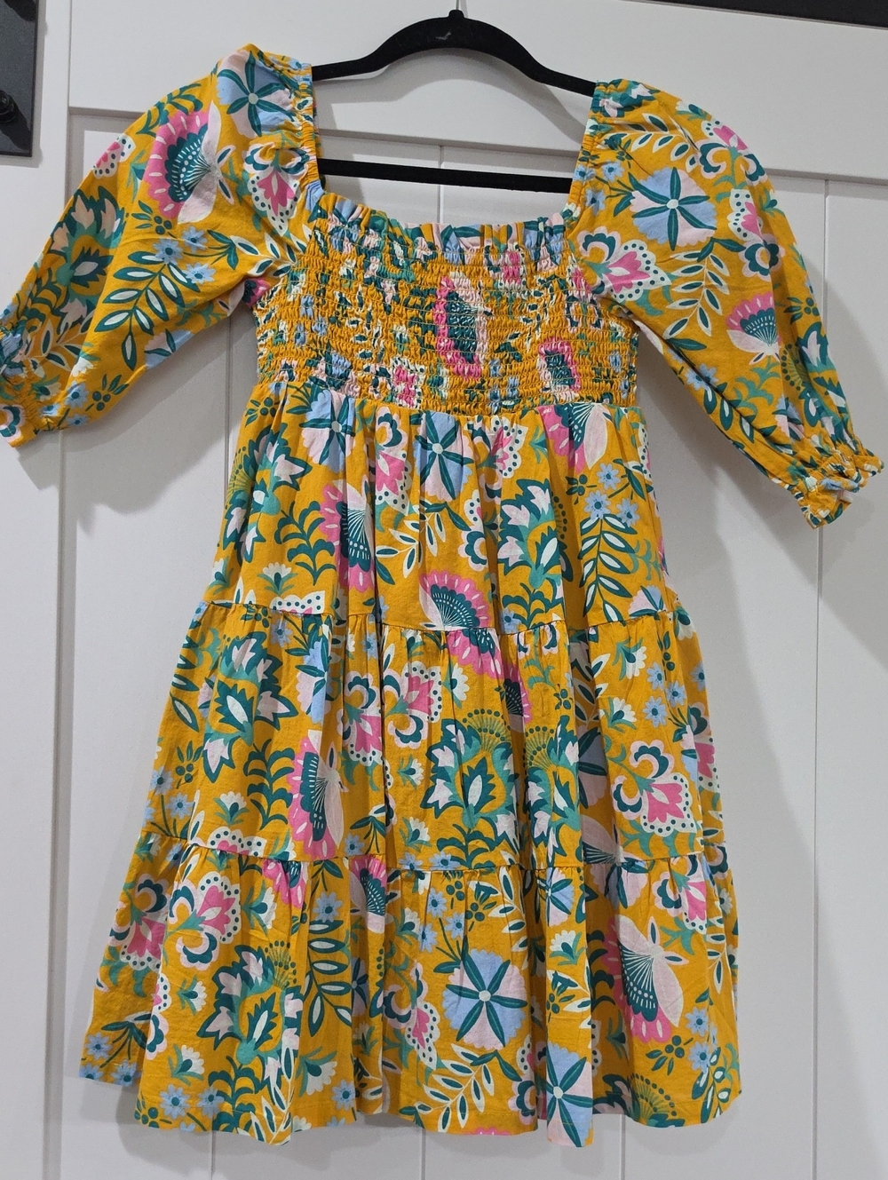 crown & ivy Yellow Floral Smocked Tiered Dress